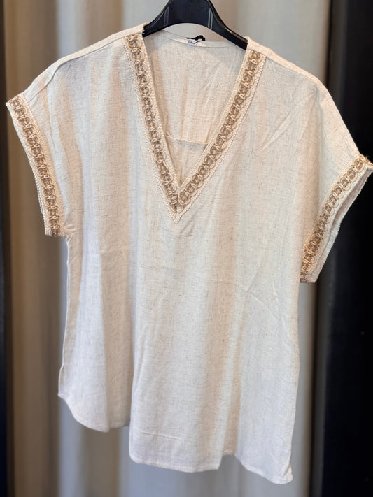 Blusa sabbia con ricami corda in taglia unica 2744