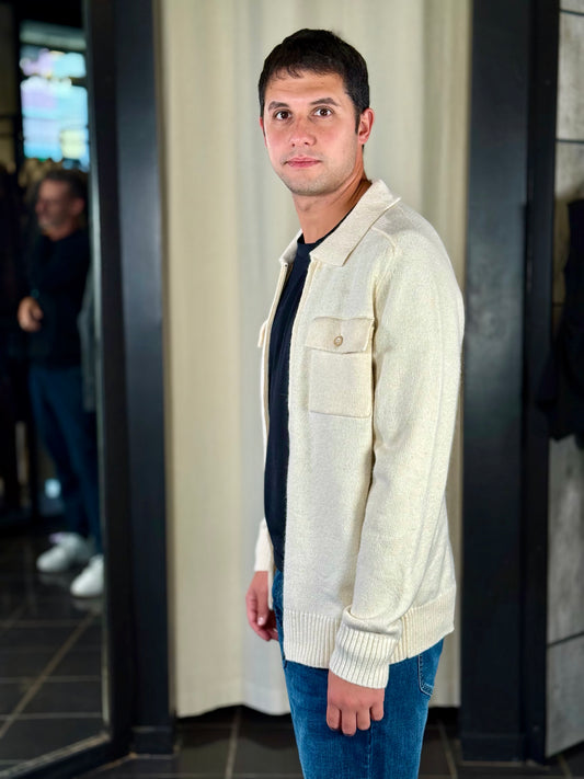 Cardigan con zip e tasche applicate panna 2327