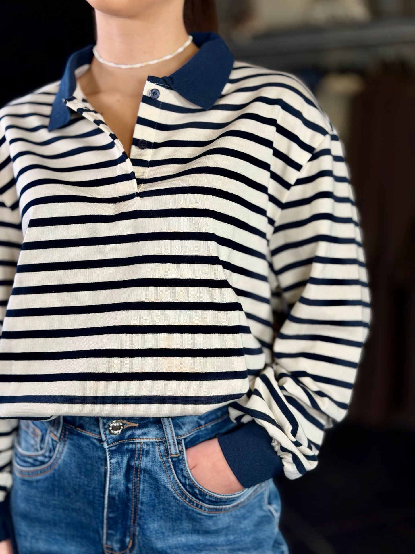 Felpa polo a righe blu 2190