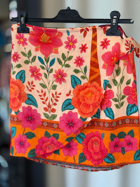 Mini gonna pareo in fantasia fiori in taglia unica 2946