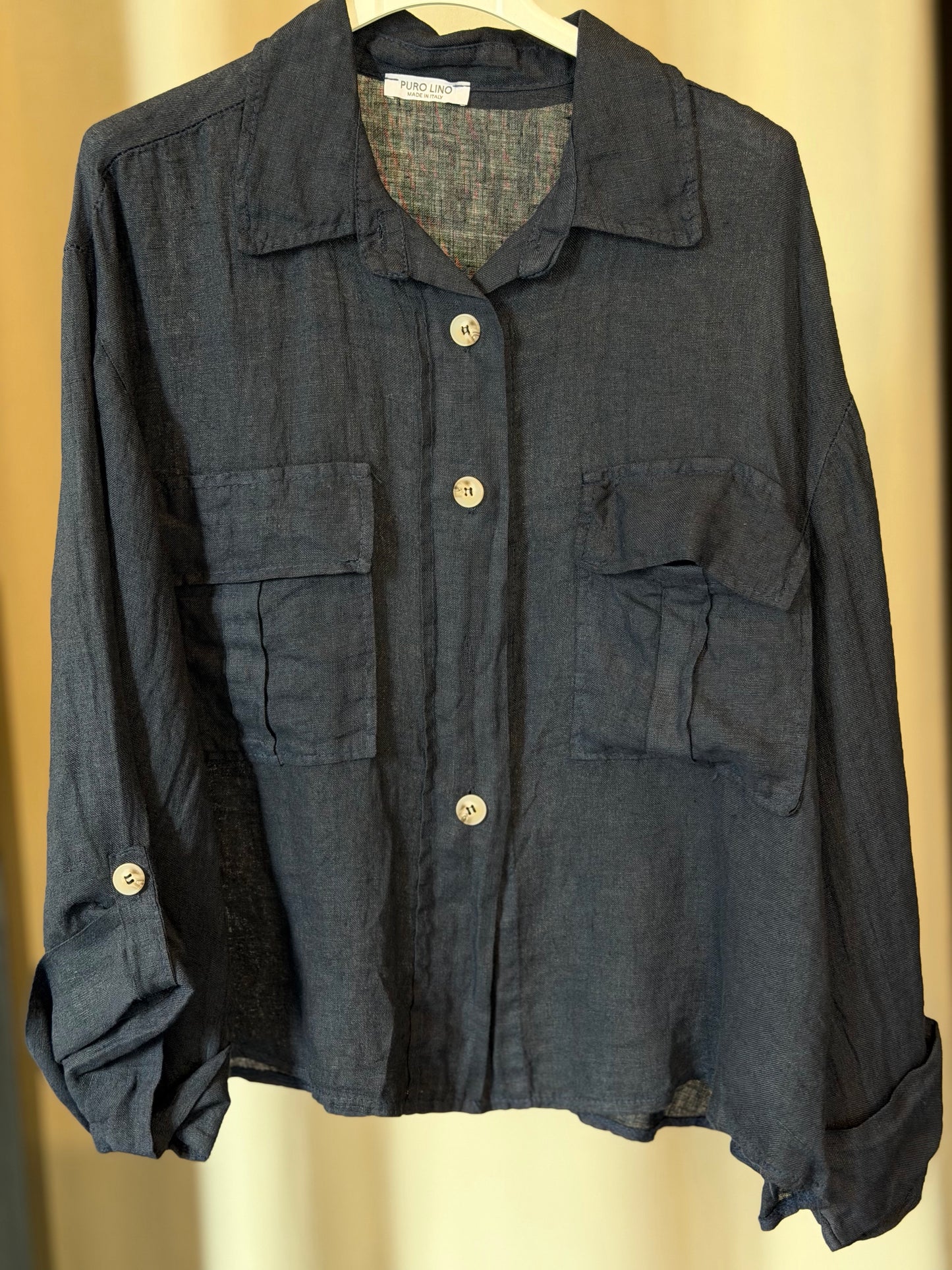 Camicia in lino blu in taglia unica 2557
