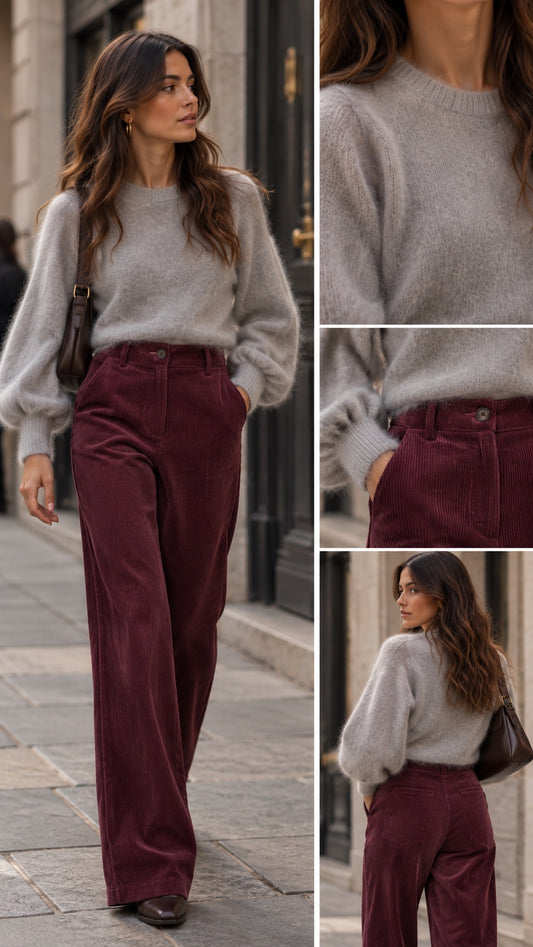 Pantalone velluto a coste borgogna