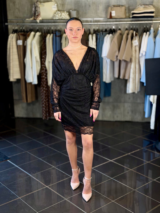 Abito in pizzo nero con scollo a V in taglia unica 2548