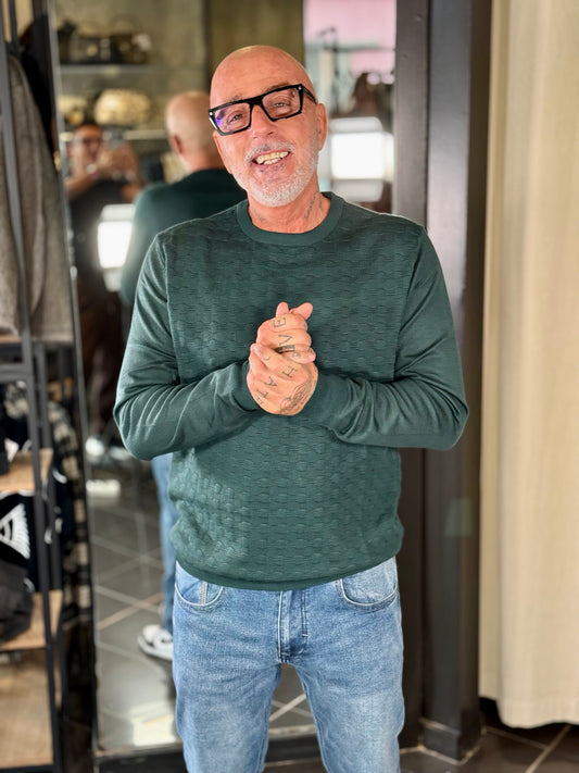 Maglioncino girocollo con trama tono su tono verde bottiglia 2354