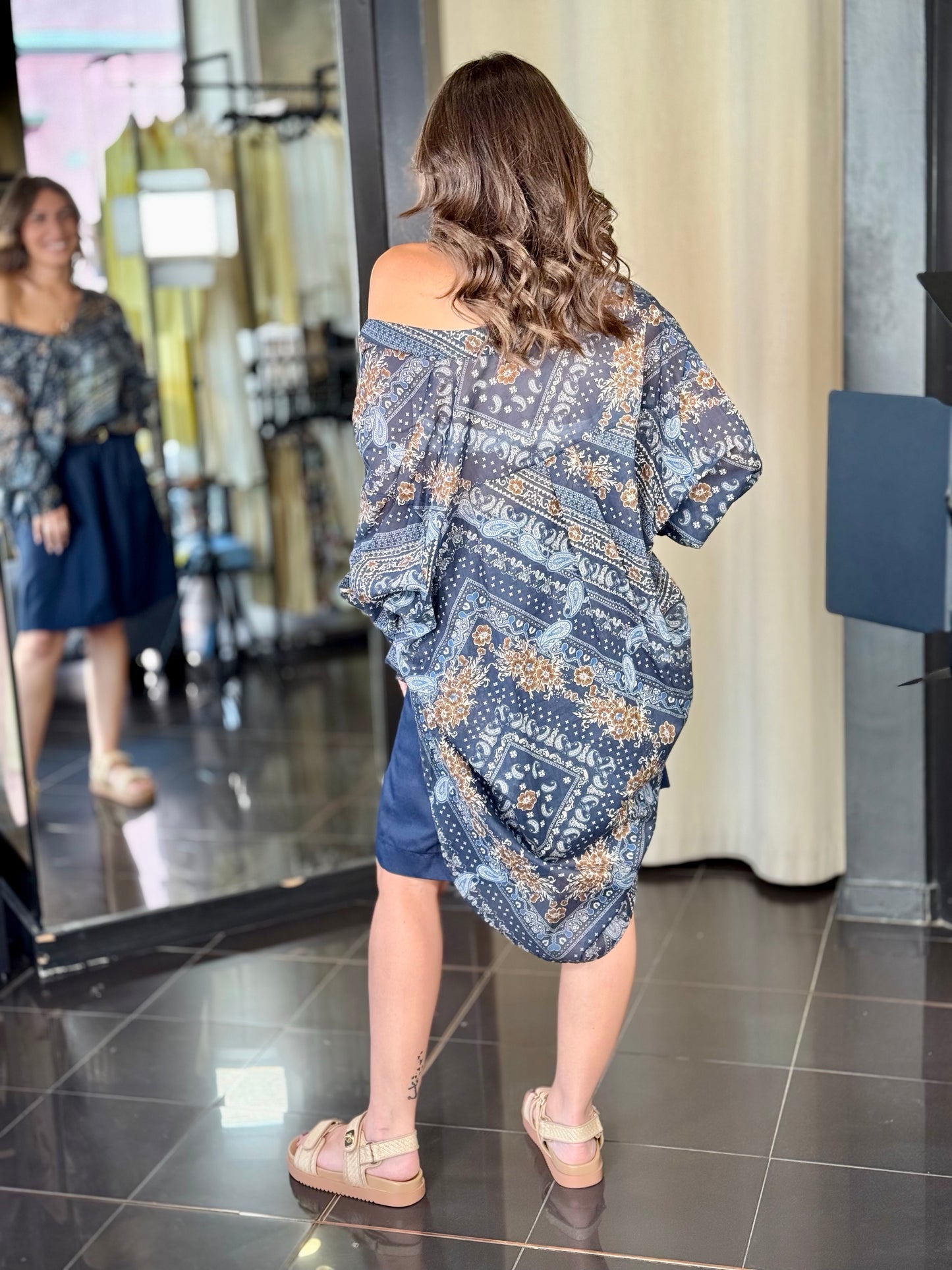 Maxi camicia blu in fantasia in taglia unica 686
