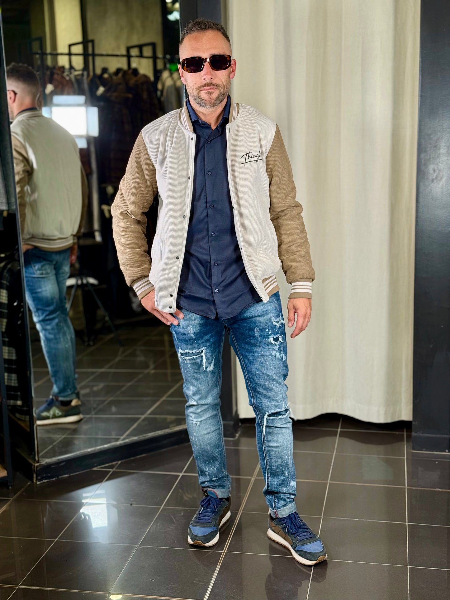 Bomber effetto velluto a coste beige 2128