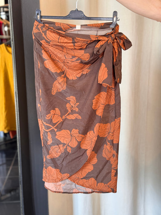 Gonna pareo midi marrone in fantasia fiore mattone in taglia unica 2916