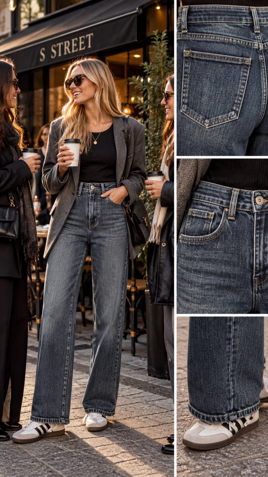 Jeans wide leg lavaggio tè