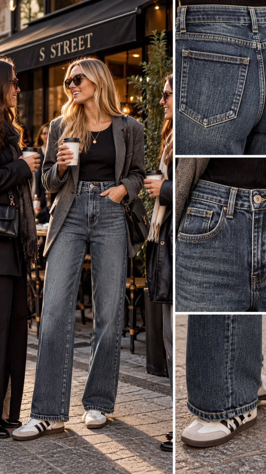 Jeans wide leg lavaggio tè