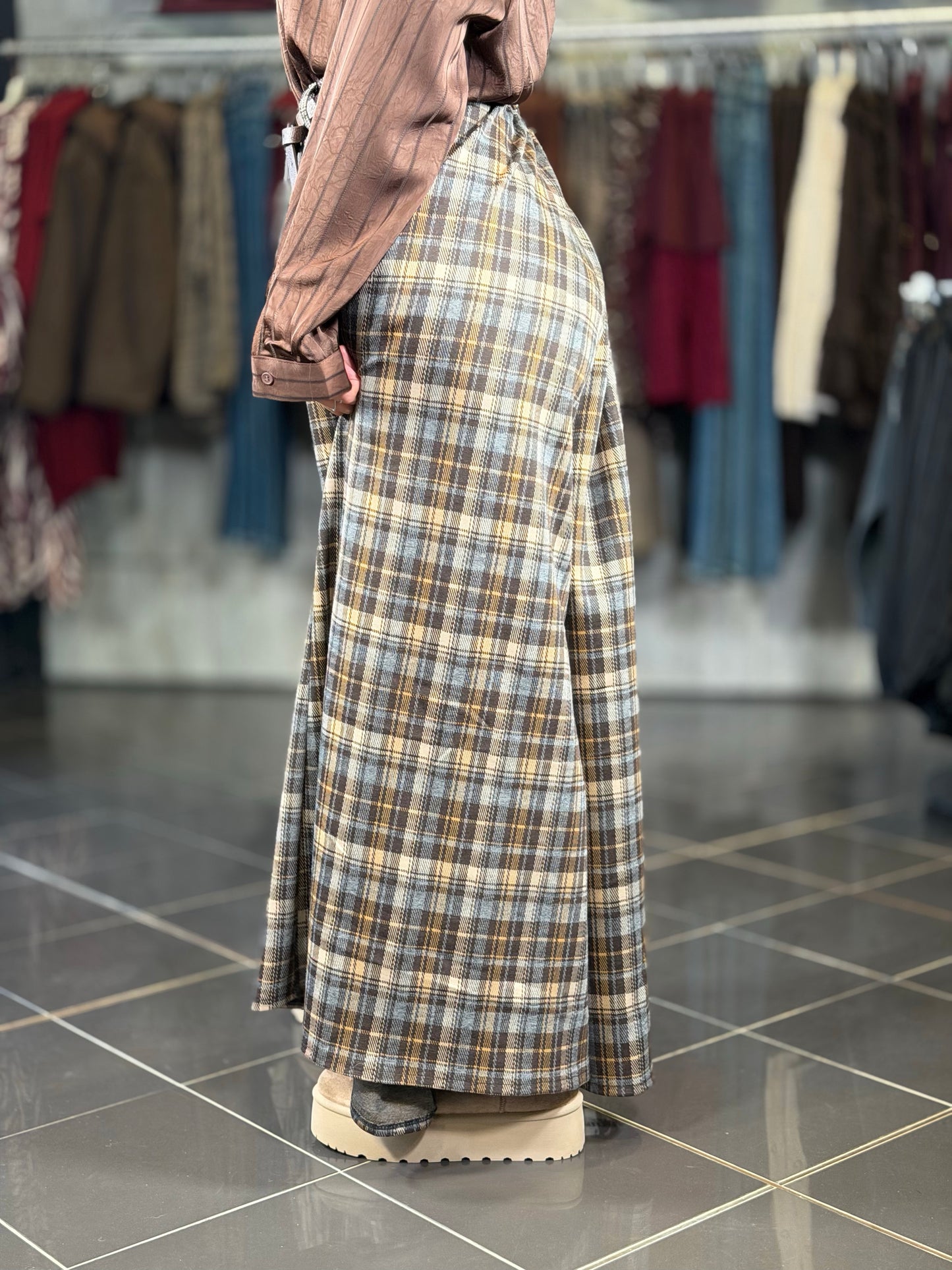 Gonna pantalone scozzese marrone in taglia unica 2434