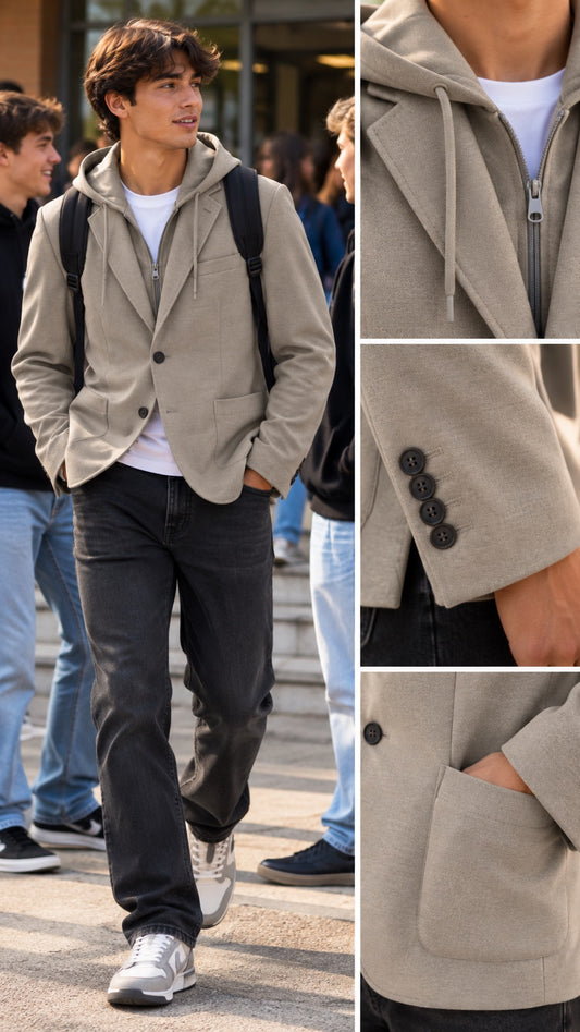 Giacca beige con cappuccio rimovibile