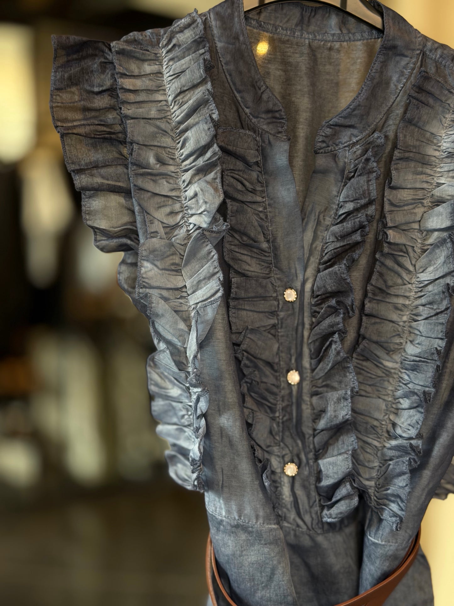 Abito effetto denim con rouches in taglia unica 2526