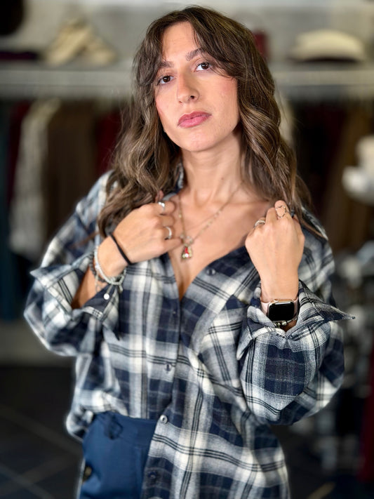 Camicia scozzese blu oversize in taglia unica 2223