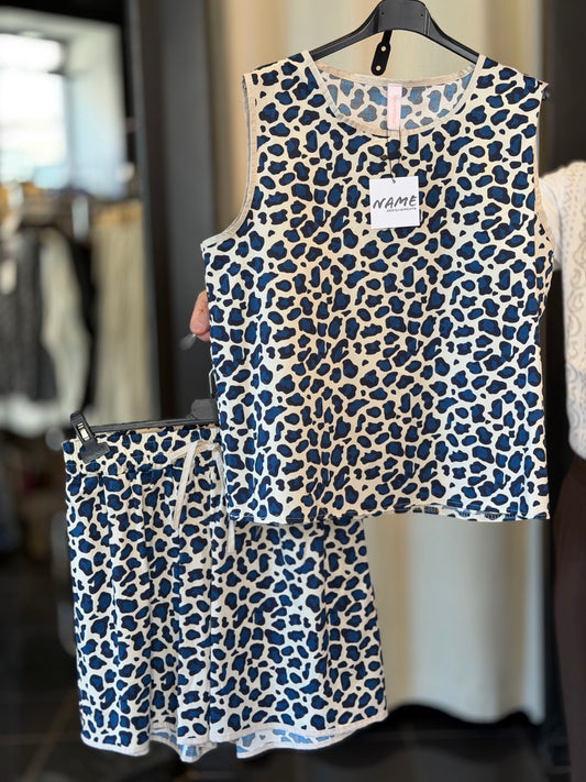 Completo (canottiera + shorts) leopardato azzurro in taglia unica 2905