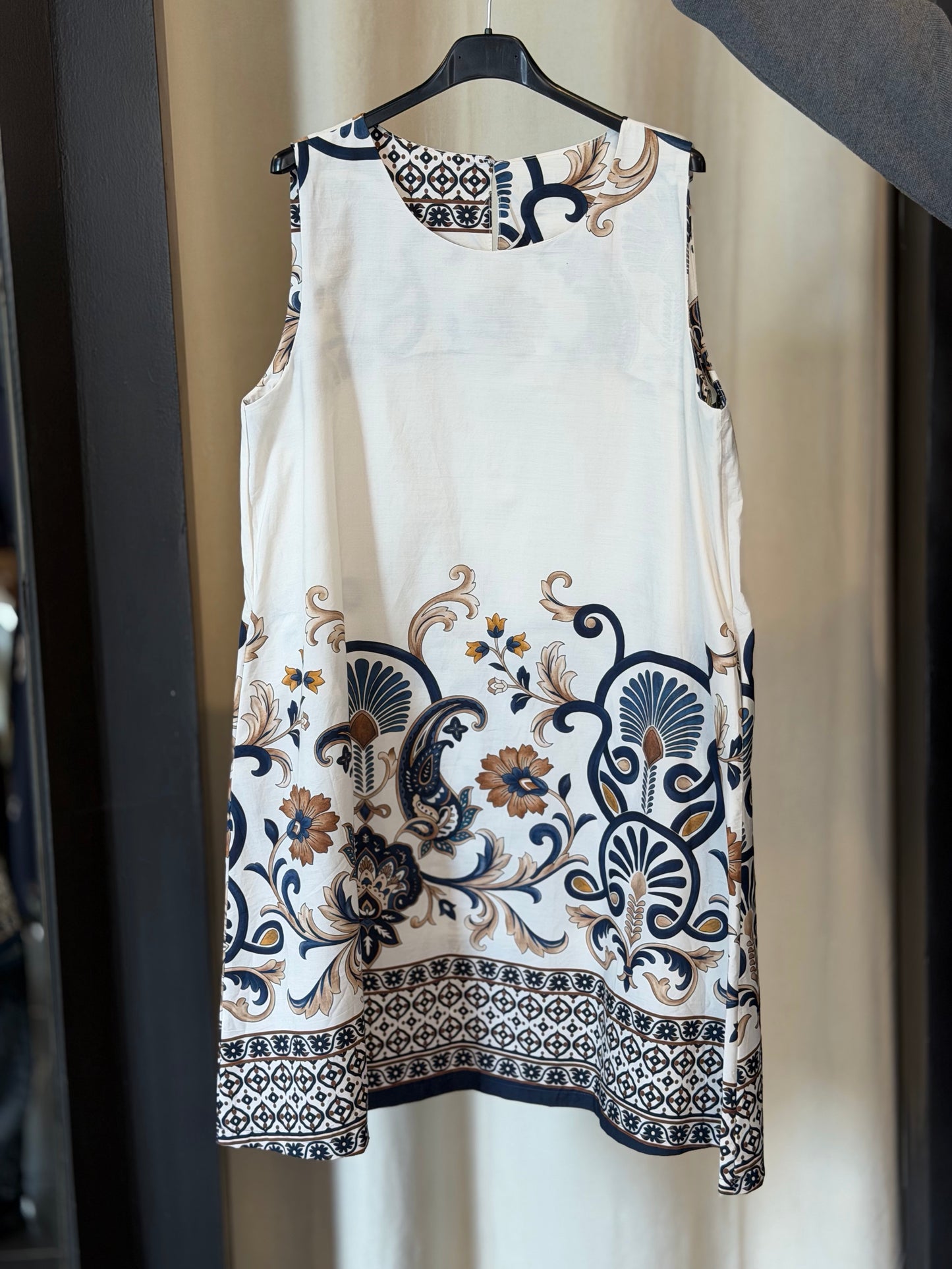 Abito a trapezio fantasia blu e beige in taglia unica 2504