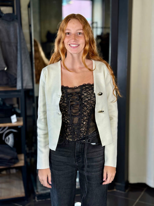 Cardigan panna con bottone a goccia oro in taglia unica 2016