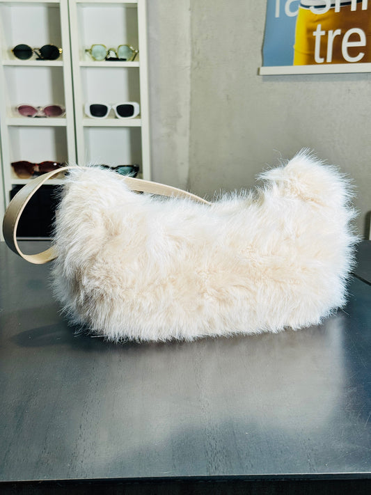 Mini bag a spalla peluche panna con tracolla all’interno 2387
