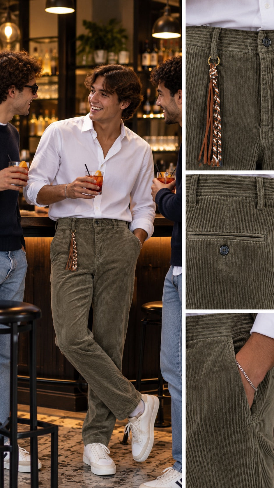 Pantalone in velluto a costa larga verde foresta