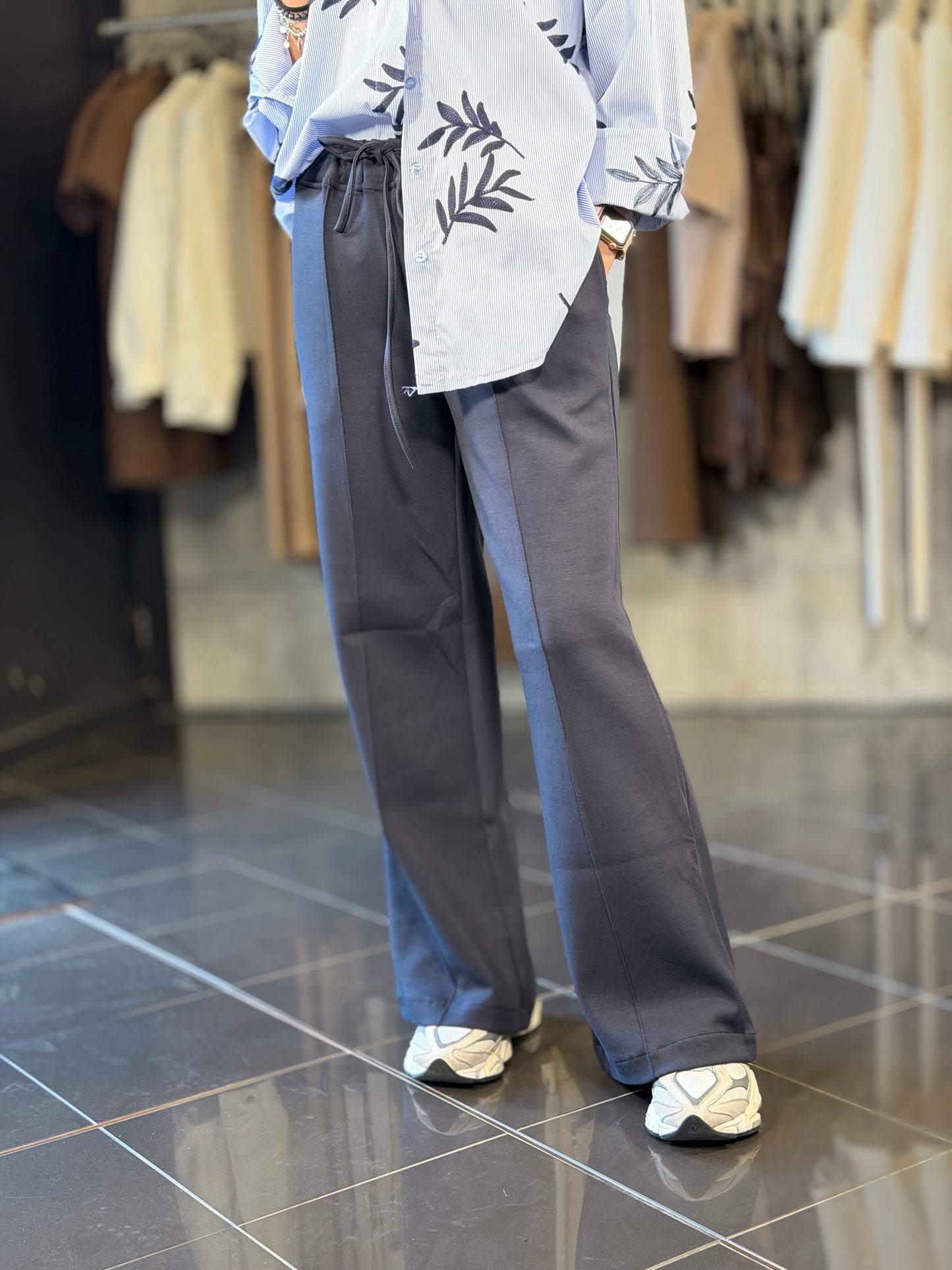 Pantalone tuta blu a palazzo in taglia unica 2168