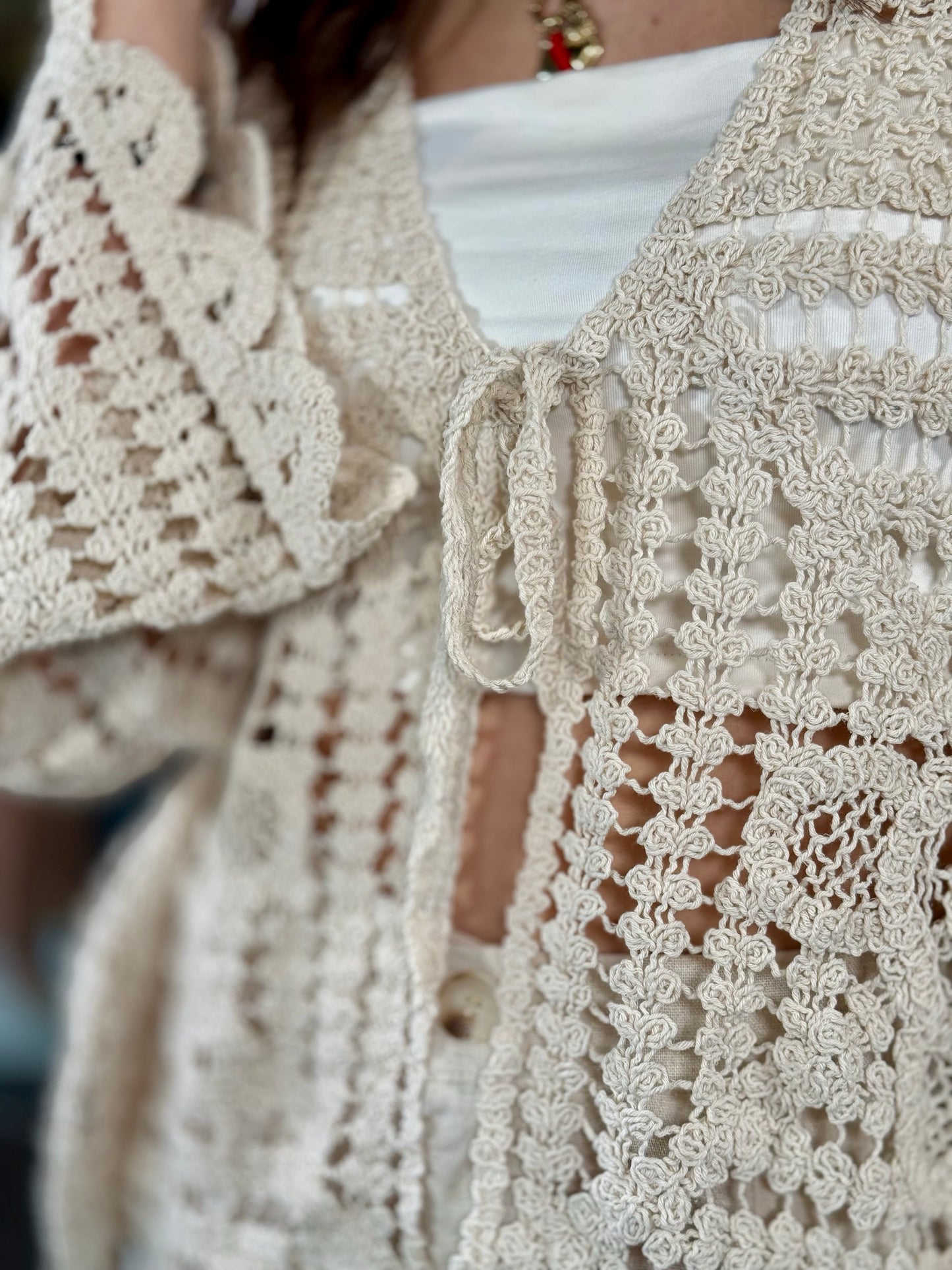 Cardigan crochet corda con laccio davanti in taglia unica 541
