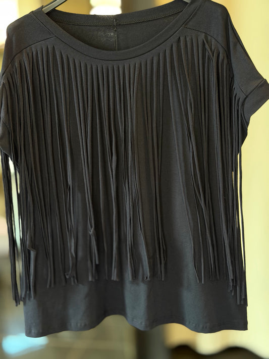 T-shirt con frange blu in taglia unica 2960