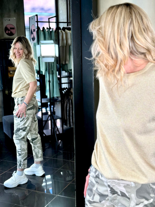 T-shirt in maglina oro lurex in taglia unica 030