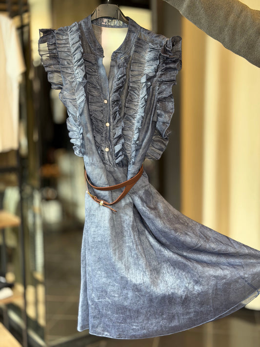 Abito effetto denim con rouches in taglia unica 2526
