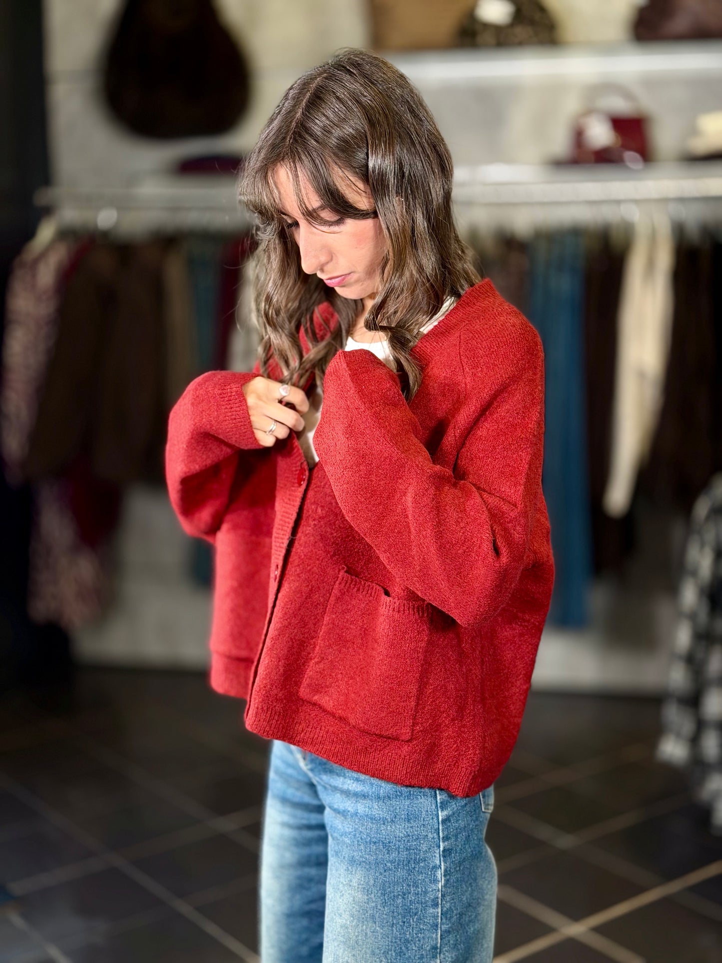 Cardigan bordeaux quadrato in taglia unica 2399