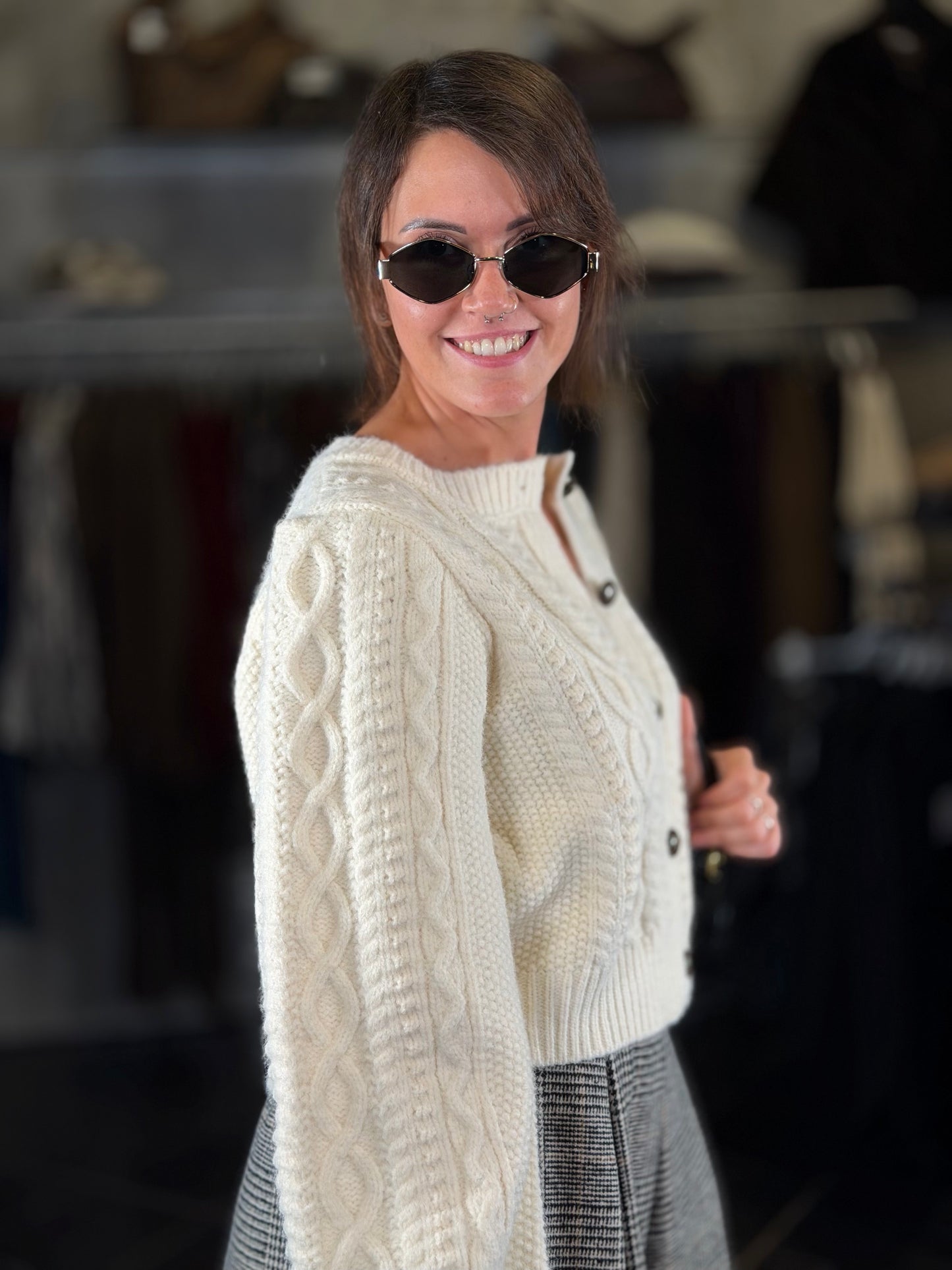 Cardigan crop con maniche a sbuffo in taglia unica 2455