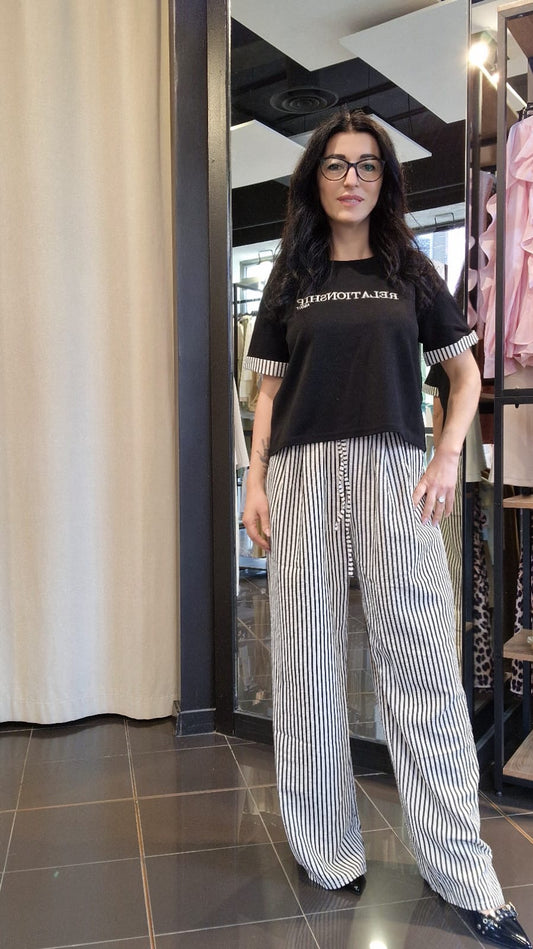 Pantalone a righe nere a plazzo in taglia unica 484