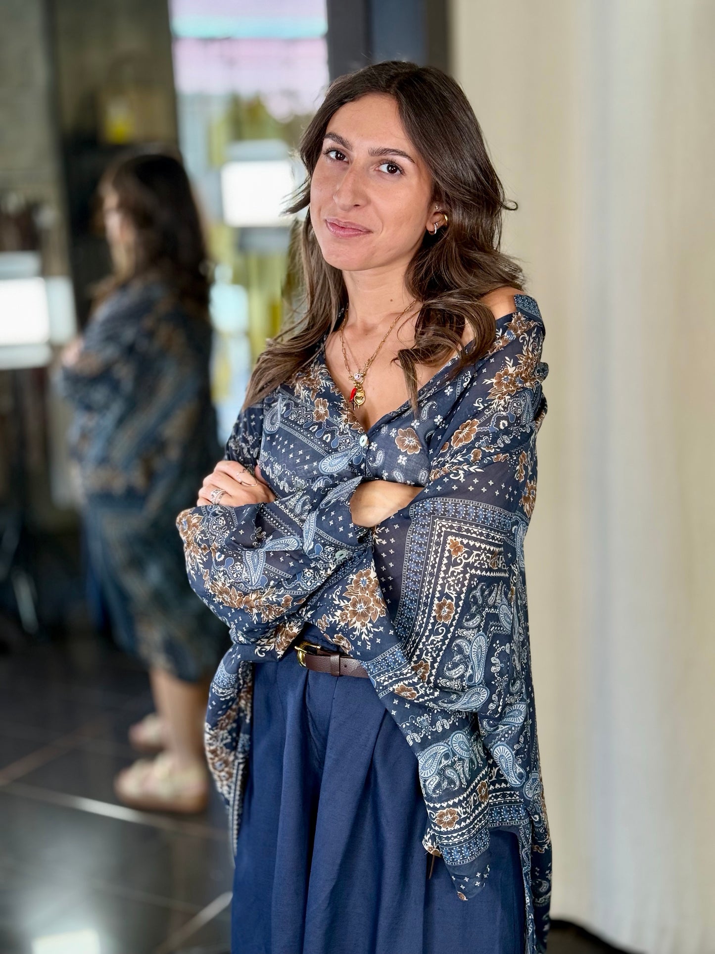 Maxi camicia blu in fantasia in taglia unica 686