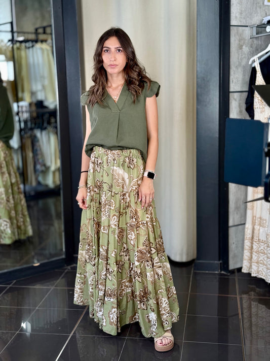 Blusa smanicata oversize verde militare in taglia unica 707