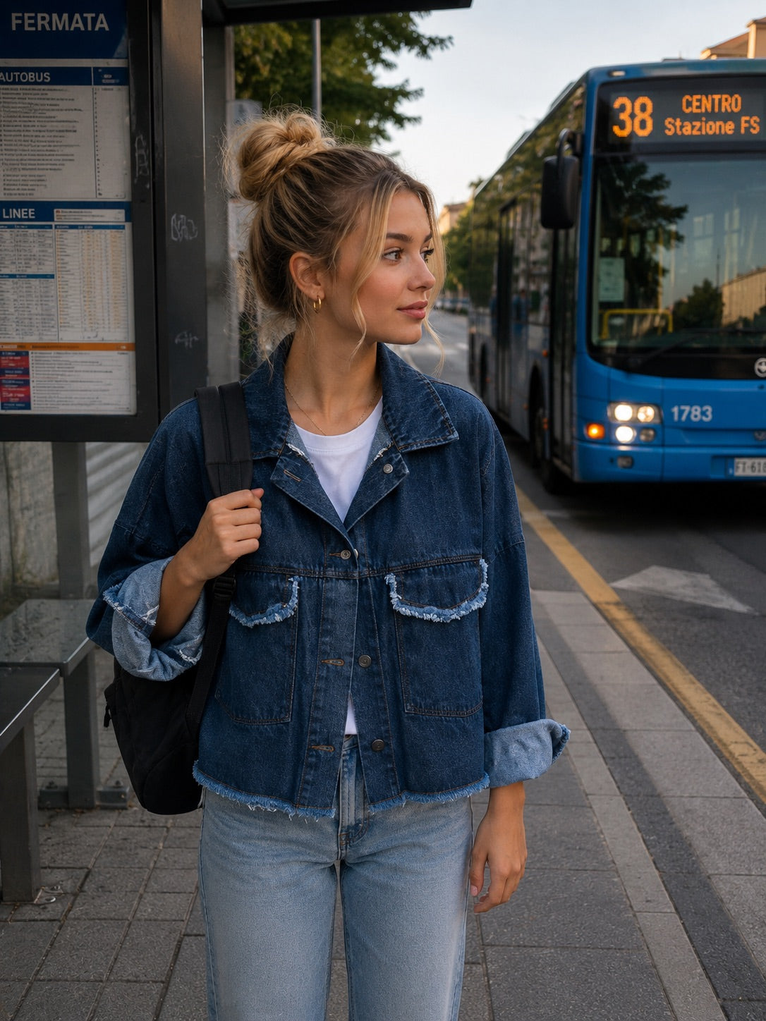 Giubbino in jeans con tasche applicate in taglia unica