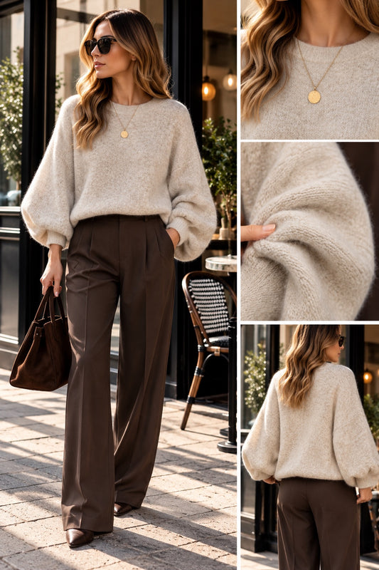 Maglione oversize con maniche ampie panna in taglia unica