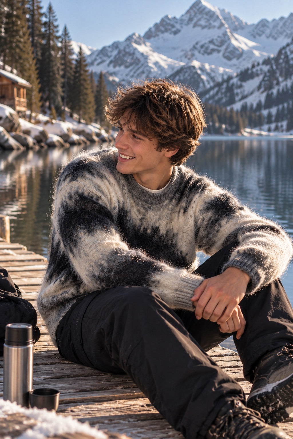 Maglione effetto peluche bianco e nero