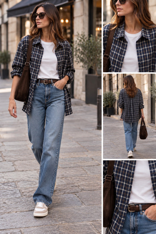 Camicia scozzese blu in taglia unica