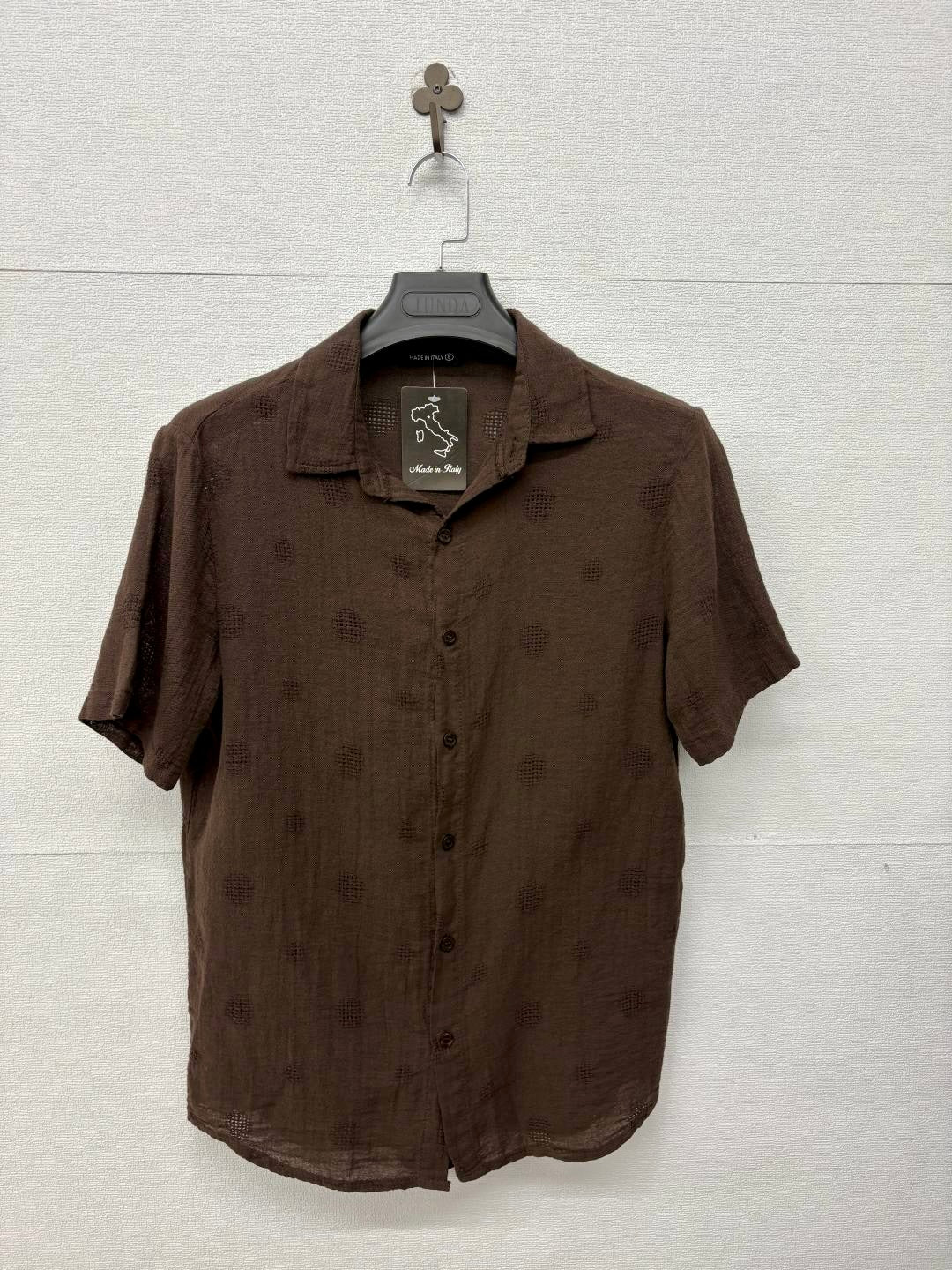 Camicia a maniche corte misto lino marrone 2356
