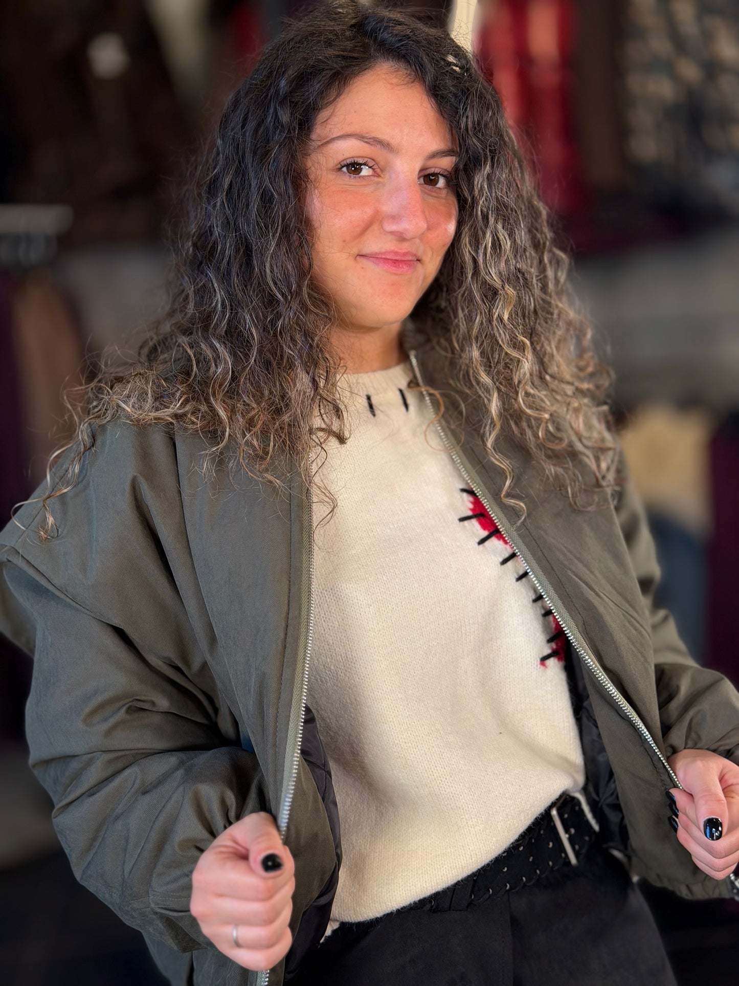 Bomber oversize verde militare in taglia unica 2438