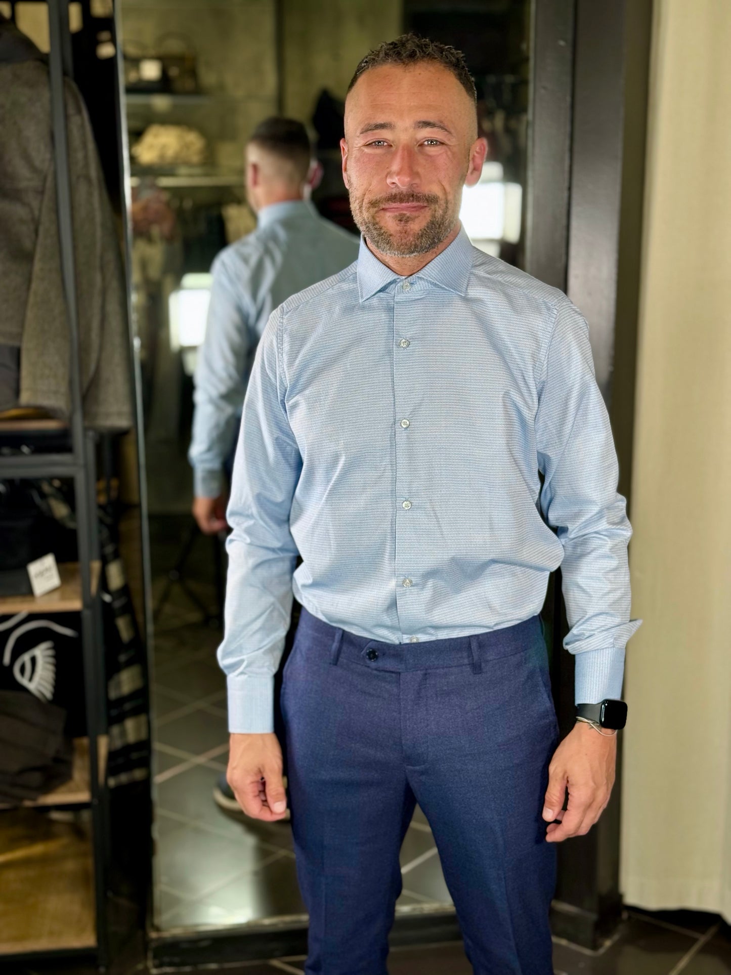 Camicia microfantasia geometrica azzurra 2333