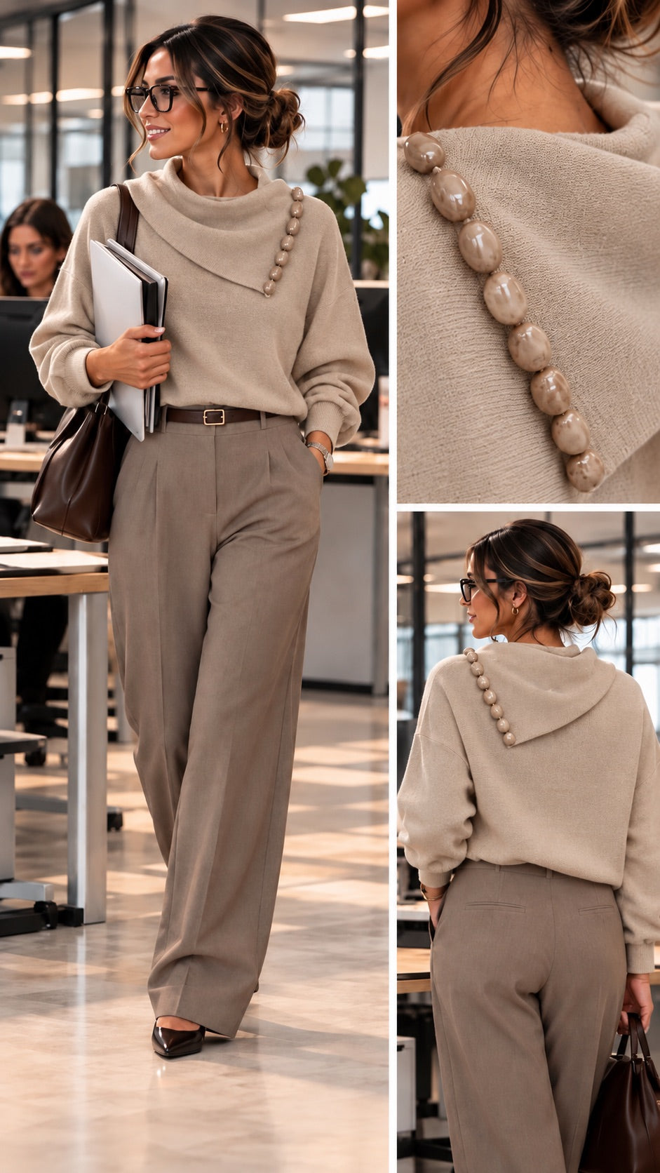 Maglioncino beige con pietre in tono su tono