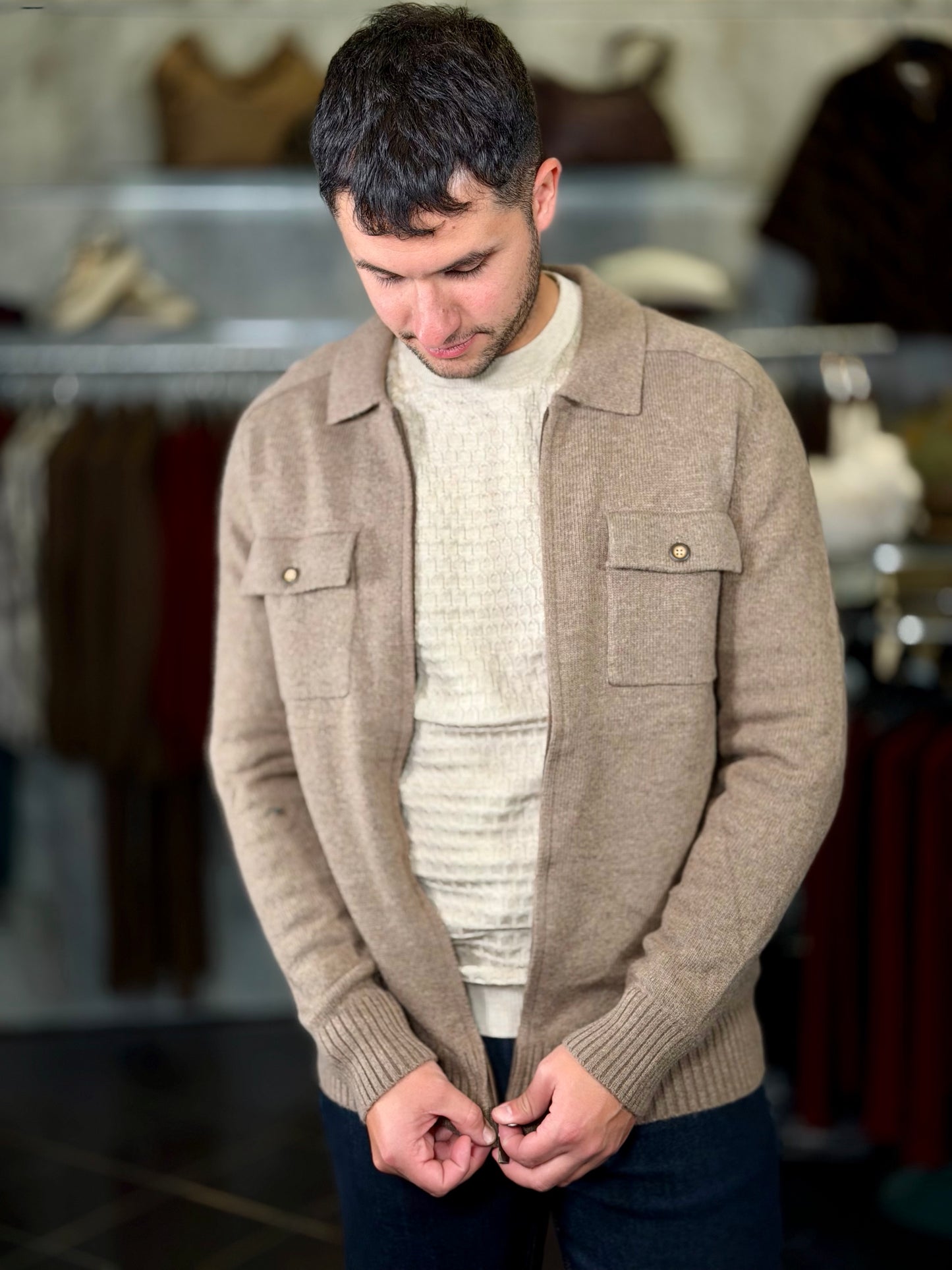 Cardigan con zip e tasche applicate khaki 2331