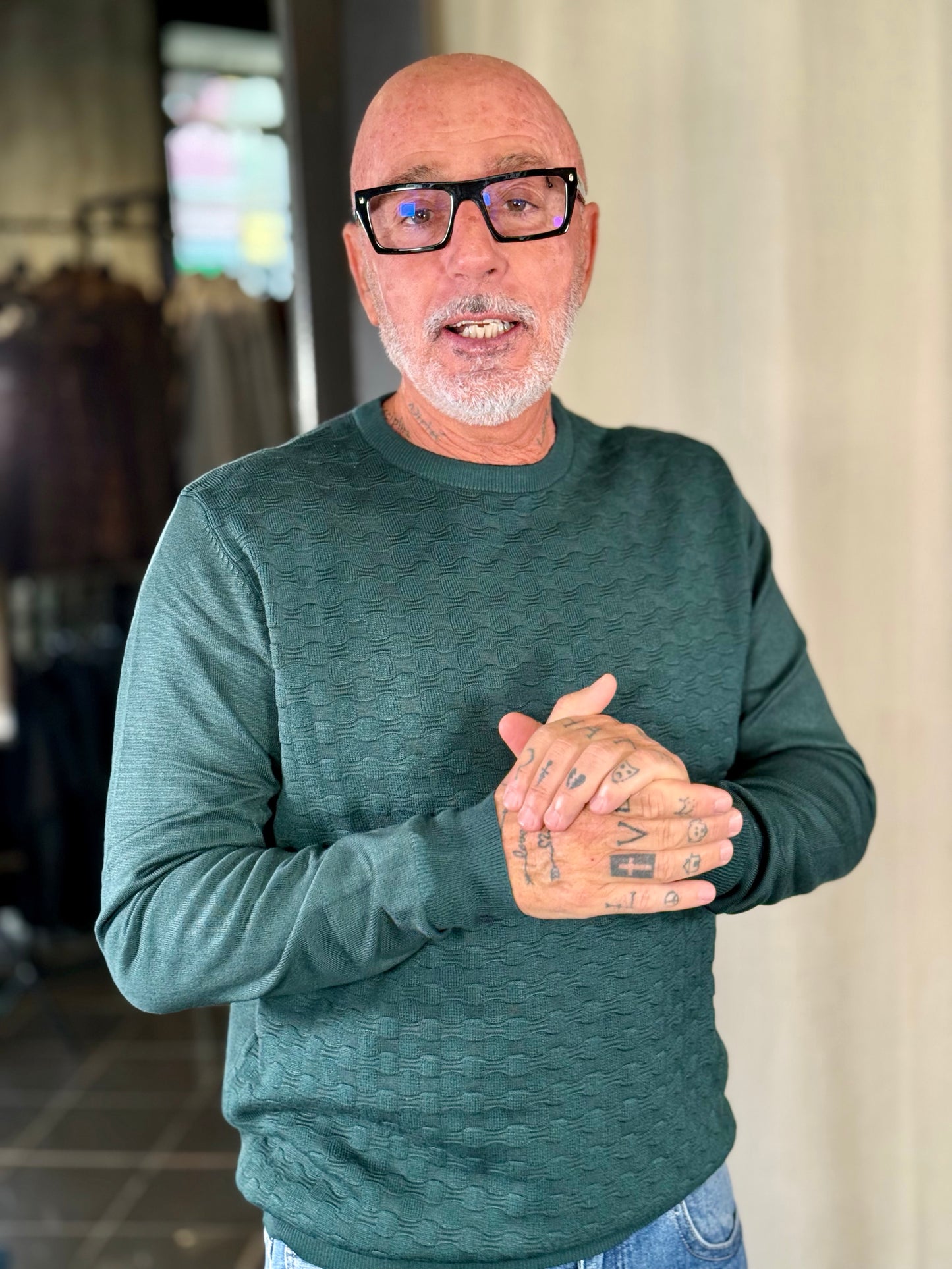 Maglioncino girocollo con trama tono su tono verde bottiglia 2354