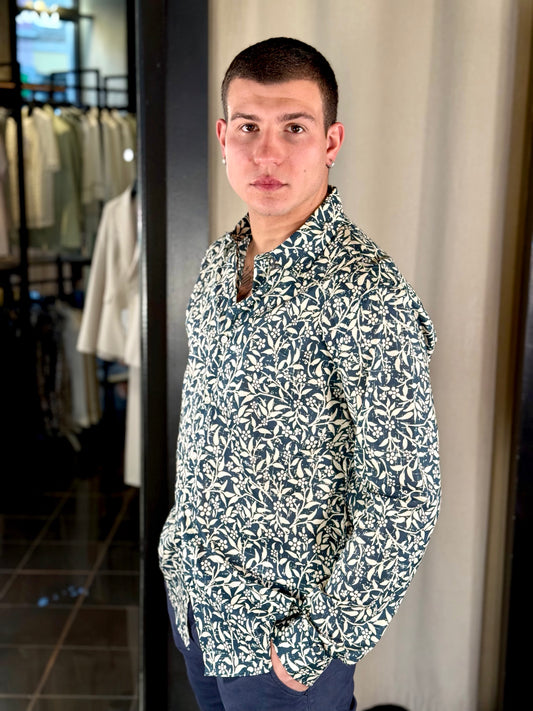 Camicia ottanio in fantasia panna 113