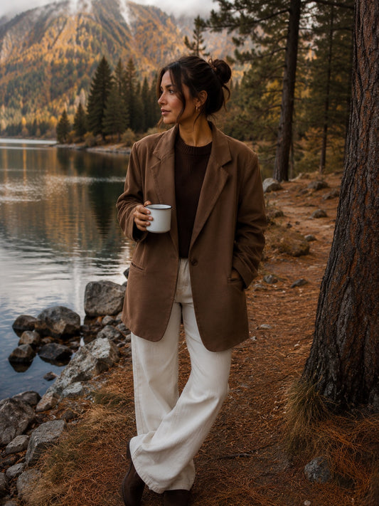 Blazer oversize in suede coccio in taglia unica