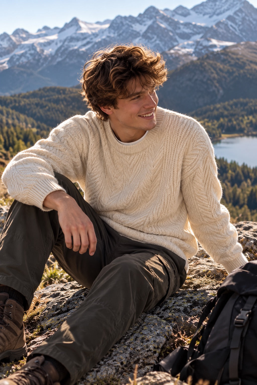Maglione a coste beige