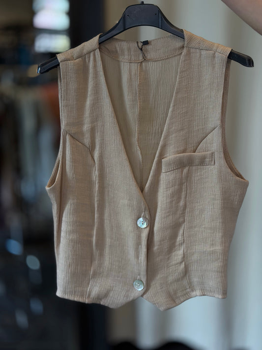 Gilet smanicato beige in taglia unica 2956