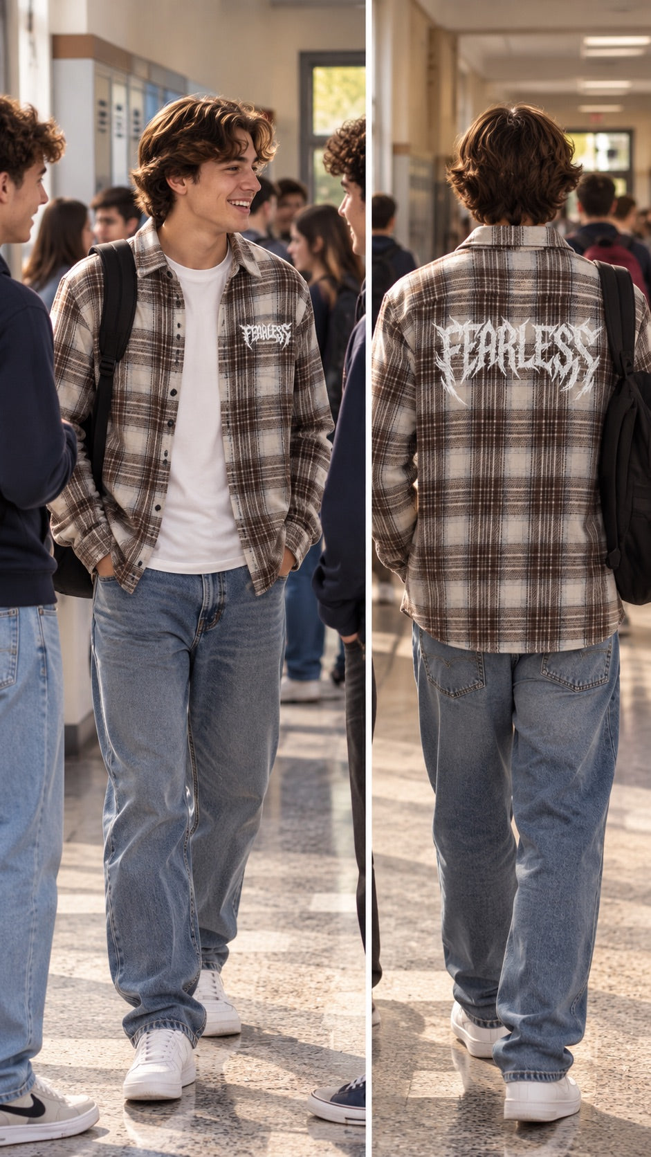 Camicia check marrone e beige