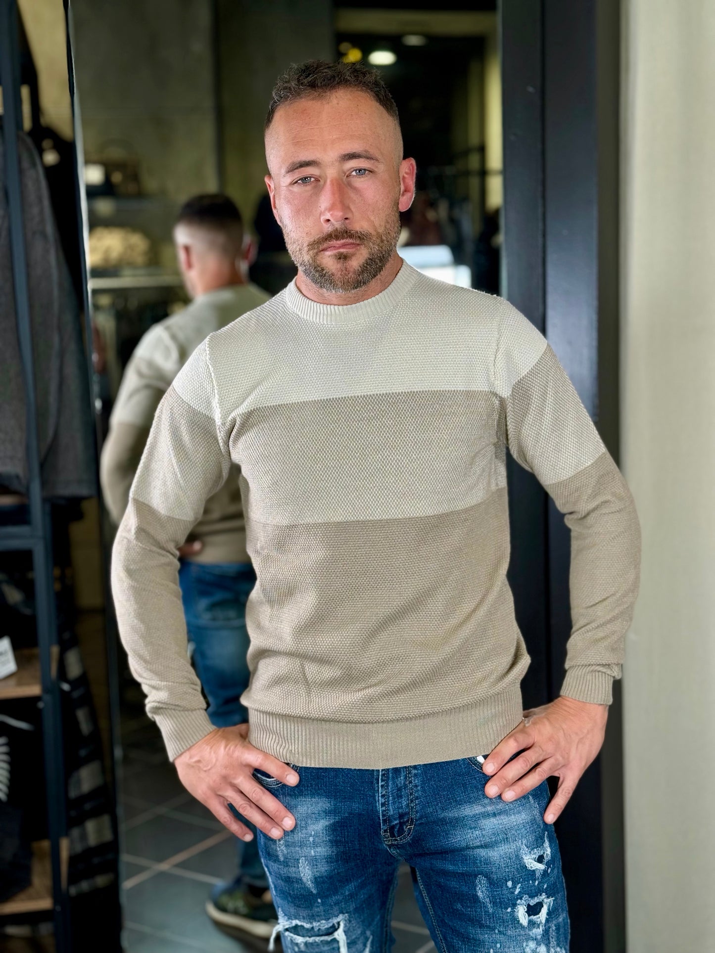 Maglioncino blockcolor bianco e beige 2290