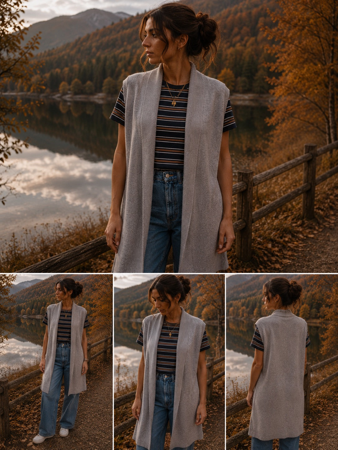 Cardigan smanicato grigio in taglia unica