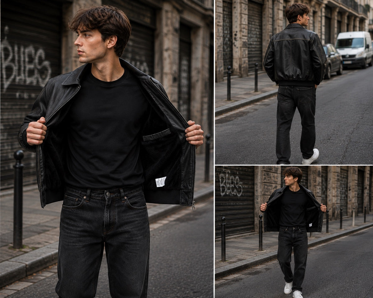 Giubbino bomber in similpelle grigio nero